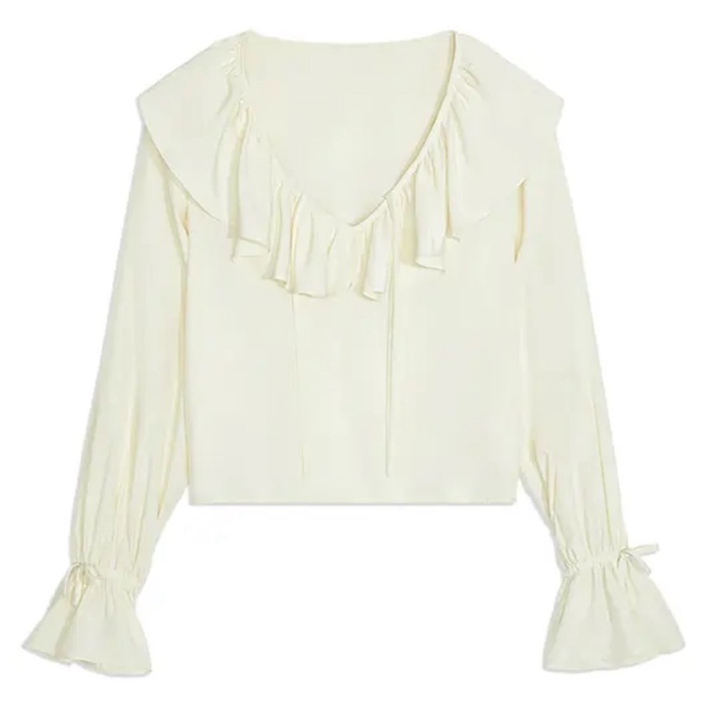 0307 - WEWOREWHAT Ruffle Blouse in Ivory $49 Small - Picture 2 of 5